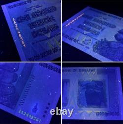 Lot de 25 billets authentiques de 100 trillions de dollars zimbabwéens, Aa2008, UNC