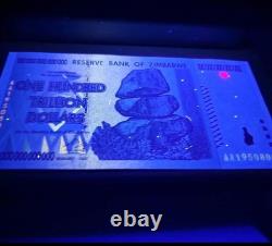 Lot de 3 billets authentiques du Zimbabwe de 100 trillions de dollars, Aa/2008, UNC