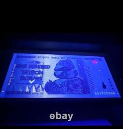Lot de 3 billets authentiques du Zimbabwe de 100 trillions de dollars, Aa/2008, UNC