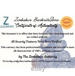 Lot de 3 billets authentiques du Zimbabwe de 100 trillions de dollars, Aa/2008, UNC