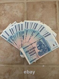 Lot de 50 billets authentiques de 100 trillions de dollars du Zimbabwe, Aa2008, unc