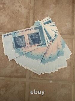 Lot de 50 billets authentiques de 100 trillions de dollars du Zimbabwe, Aa2008, unc