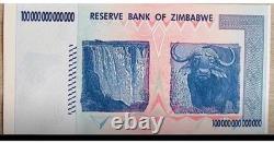Lot de 5 billets authentiques de 100 trillions de dollars zimbabwéens, Aa/2008, UNC