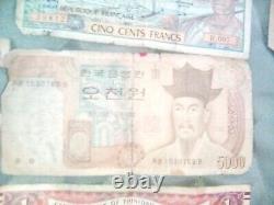 Lot mixte de 21 billets de banque en papier du monde différents, monnaie étrangère Cir et Unc