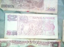 Lot mixte de 21 billets de banque en papier du monde différents, monnaie étrangère Cir et Unc