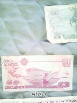 Lot mixte de 21 billets de banque en papier du monde différents, monnaie étrangère Cir et Unc