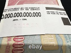Lot original de 100 dinars de Yougoslavie 500 milliards 1993 billets de banque UNC