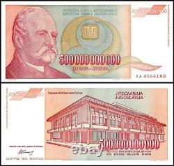 Lot original de 100 dinars de Yougoslavie 500 milliards 1993 billets de banque UNC