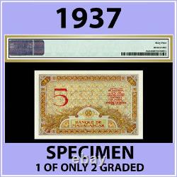 Madagascar 1937 5 Francs Specimen P#35s Pmg Unc 64 1 De Seulement 2 Graded