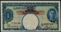 Malaisie Conseil Des Commissaires Monnaie Banknote Kgvi 1 1941. $ # Pick P11 Unc