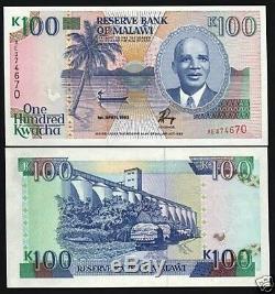 Malawi 100 Kwacha P29a 1993 Banda Boat Coq Unc Rare Monnaie Facture Note