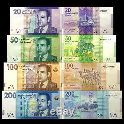 Maroc 4 Pcs Billets Collect 20,50,100,200 Dirhams Mad Monnaie Réel Unc