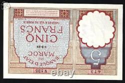 Maroc 5 FRANCS P-23Aa 1922 Marocain UNC Monnaie Mondiale RARE Billet de Papier