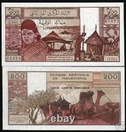 Mauritanie 200 Ouguiya P-2 1973 Camel Bedouin Unc Rare Currency Money Bank Note