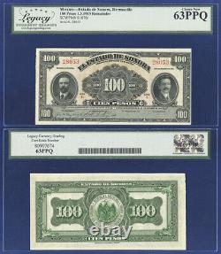 Mexique 100 Pesos Estado De Sonora 1915 Choix Graded Unc 63ppq Par Lcg