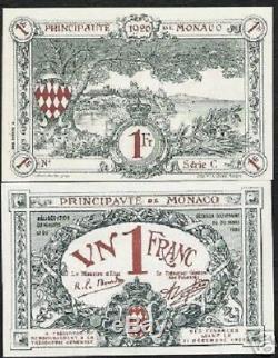 Monaco 1 Franc P5 1920 Sans Série D'urgence C Unc Rare Monnaie Euro Money