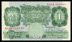 Monnaie 1948 Grande-Bretagne Billet de banque d'une livre P-363d Préfixe Peppiat R52A UNC