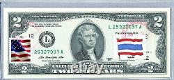 Monnaie Américaine Deux Dollars 2 Bill Réserve Fédérale Note Unc Timbre D'argent Drapeau Thaïlande