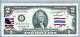 Monnaie Américaine Deux Dollars 2 Bill Réserve Fédérale Note Unc Timbre D'argent Drapeau Thaïlande