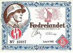 Monnaie Danemark 1942 WW2 Légion danoise Feldpost Ensemble de guerre Set UNC AUTHENTIQUE
