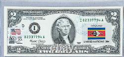 Monnaie Nationale Note De Deux Dollars Bill Paper Money Us Unc Stamped Flag Swaziland