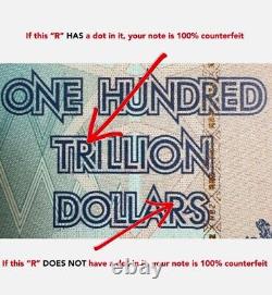 Monnaie authentique du Zimbabwe, billet de 100 trillions de dollars, AA/2008, P-91 UNC