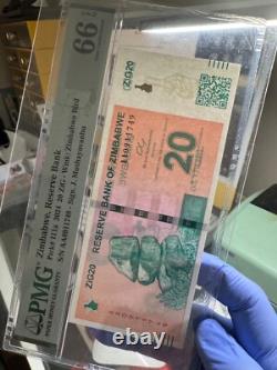 Monnaie du Zimbabwe, Billet de 20 Zig adossé à l'or 2024, GEM UNC, Code QR, EPQ 66