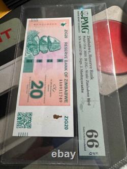 Monnaie du Zimbabwe, Billet de 20 Zig adossé à l'or 2024, GEM UNC, Code QR, EPQ 66