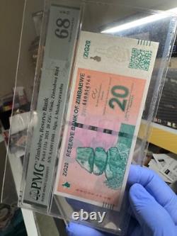Monnaie du Zimbabwe, Billet de 20 Zig en Or, SUPERBE GEM UNC, Code QR, EPQ 68