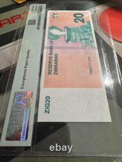 Monnaie du Zimbabwe, Billet de 20 Zig en Or, SUPERBE GEM UNC, Code QR, EPQ 68