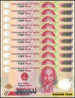 Monnaie vietnamienne 200000 dongs vietnamiens VND, année aléatoire, UNC, polymère x 10 pièces