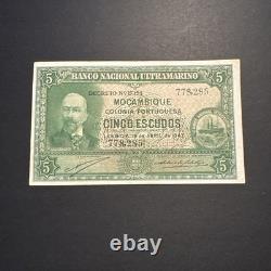 Mozambique 5 Escudos 1943 P-89 Billet UNC Monnaie Coloniale Portugaise d'Afrique