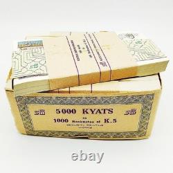 Myanmar, 5 kyats x 1000 pièces, P-70 ND billets de banque du monde, année aléatoire, UNC