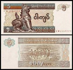 Myanmar, 5 kyats x 1000 pièces, P-70 ND billets de banque du monde, année aléatoire, UNC