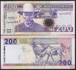 Namibie 200 $ Dollars P10 1996 Un Antilope 1er Signe Unc Animal Monnaie Argent Note