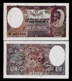 Népal 5 MOHRU P-2 1951 1ère émission ROI UNC Tigre Rare Monnaie Népalais Billet de Banque