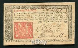 Nj-176 Le 25 Mars 1776 18p Eighteen Pence New Jersey Colonial Monnaie Unc
