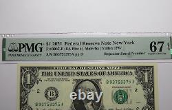 Numéro de série répétiteur $1 de 2021 Billet de banque de la Réserve fédérale de la monnaie de la Banque PMG UNC67