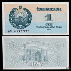 Ouzbékistan 1 SOM P-61 1992 x 100 Pcs Lot BUNDLE Billet de banque ouzbek 1ère UNC Monnaie