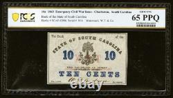 PCGS GEM UNC 65 Charleston CAROLINE DU SUD 1863 Confédéré 10c Billet de banque