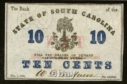 PCGS GEM UNC 65 Charleston CAROLINE DU SUD 1863 Confédéré 10c Billet de banque