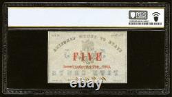 PCGS GEM UNC 66. Charleston CAROLINE DU SUD 1863 Confédéré 5c Billet de Banque