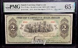 PMG GEM UNC 65. 1873 CAROLINE DU SUD Charleston RAIL ROAD Foire 2 Billets Obsolètes
