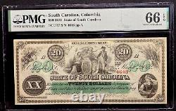 PMG GEM UNC 66. 1872 20 $ CAROLINE DU SUD Billet de banque obsolète de Columbia