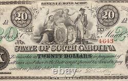 PMG GEM UNC 66. 1872 20 $ CAROLINE DU SUD Billet de banque obsolète de Columbia