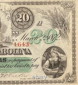 PMG GEM UNC 66. 1872 20 $ CAROLINE DU SUD Billet de banque obsolète de Columbia