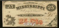 PMG UNC 62. MISSISSIPPI Macon 1864, 25c Billet de banque de la guerre civile confédérée