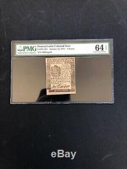 Pa-184 Le 25 Octobre 1775 À 9 Pence Devise Coloniale De Pennsylvanie Pmg64 Epq Unc