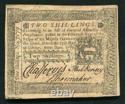 Pa-187 Le 25 Octobre 1775 2s Deux Shillings Pennsylvanie Colonial Monnaie Unc