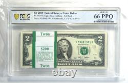 Paquet de billets de la Réserve fédérale de 2 $ 2009 Dallas PCGS 66 PPQ GEM UNC Fr. 1939-K